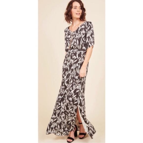 ModCloth Papier Film Festival Fete Short Sleeve Nature Print Maxi Dress Black 12 - Picture 2 of 15